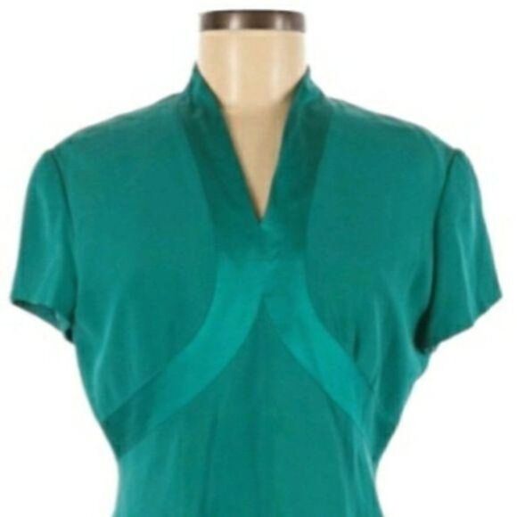 Vtg Adrianna Papell 100% Silk Satin Trim Accents Sheath Dress Green Sz 8 - Picture 5 of 12